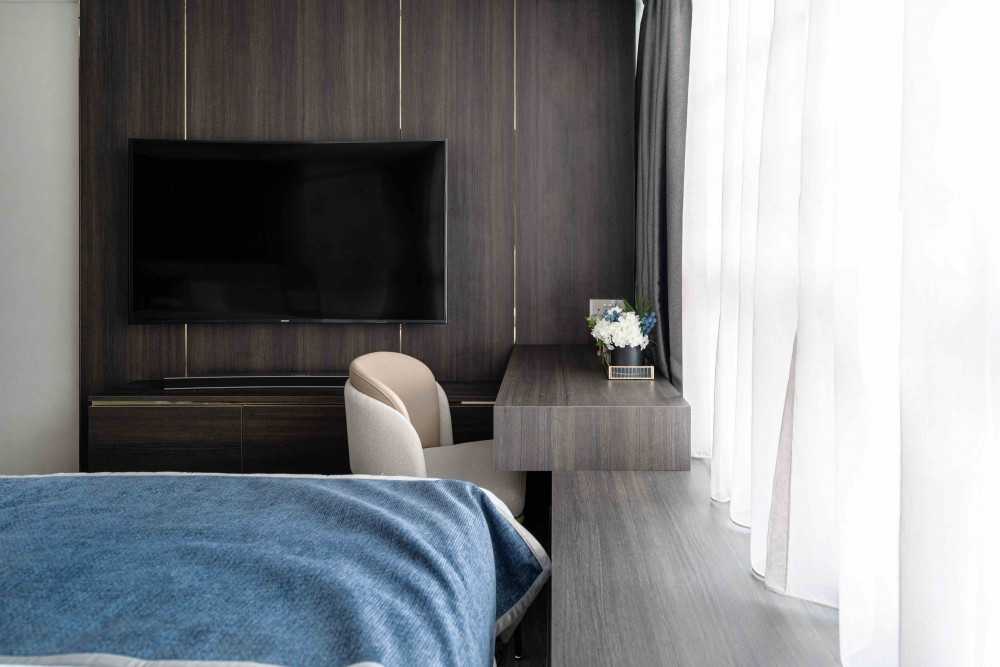 Modern Bedroom with Cove Lighting and Built-in Bed