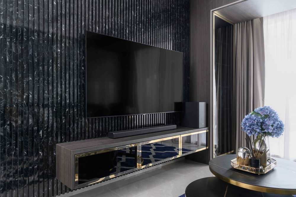 Modern Living Room with Feature Wall and Cove Lighting