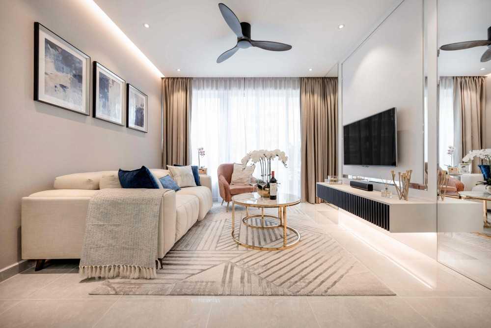 Modern Living Room with TV Console and Mirror
