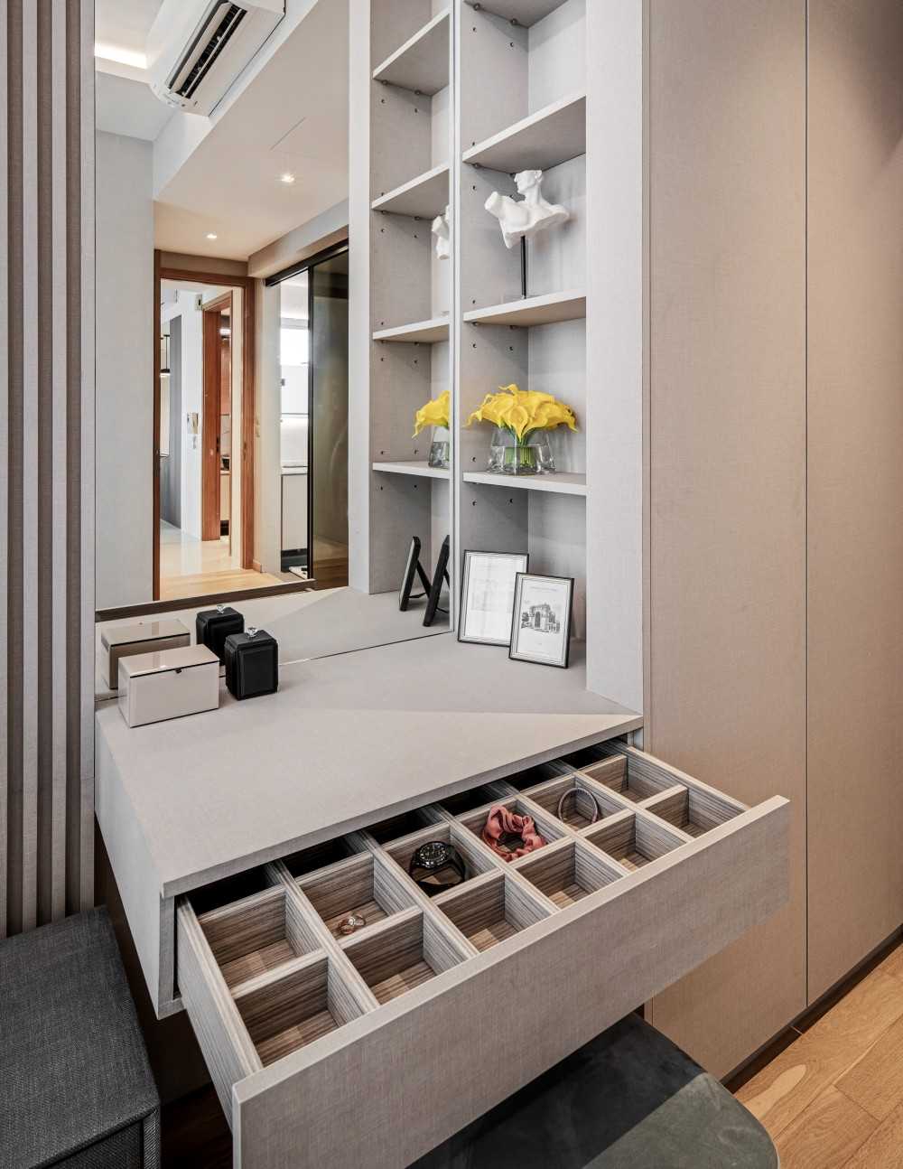 Contemporary Bedroom with Cove Lighting and Built-in Bed