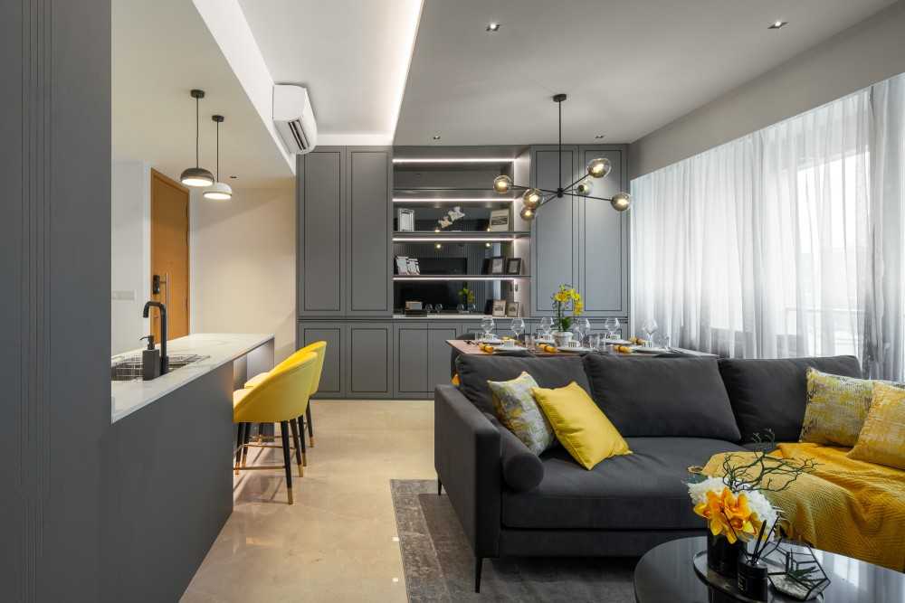 Contemporary Living Room with Cove Lighting and Sofa