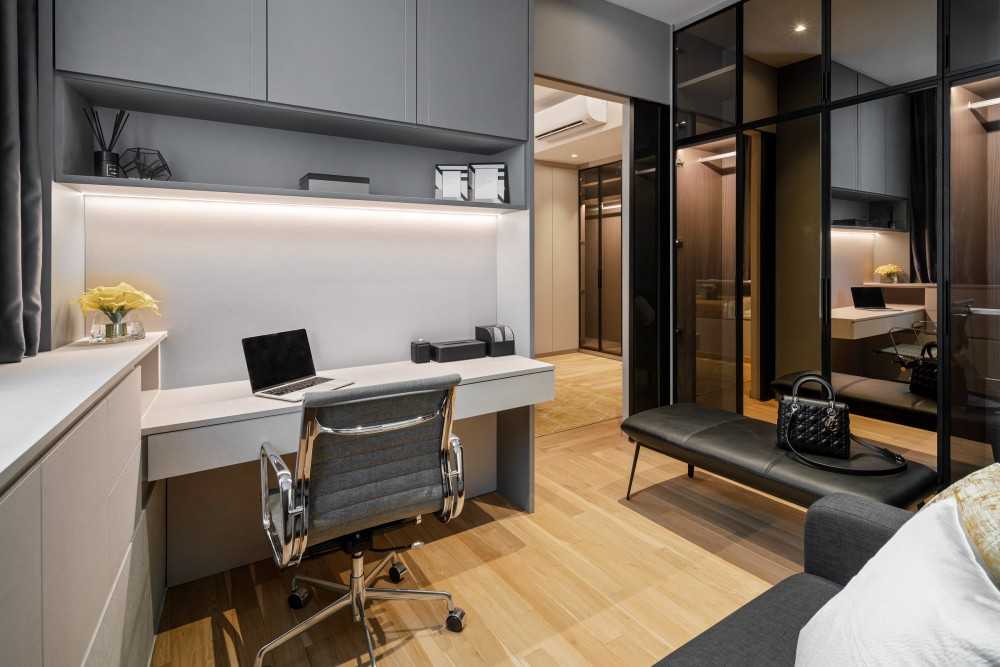 Contemporary Study with Cove Lighting and Desk