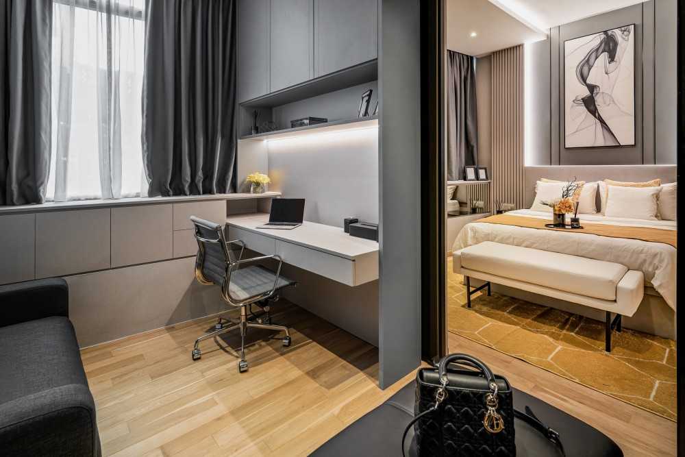 Contemporary Study with Desk Chairs and Storage Cabinets