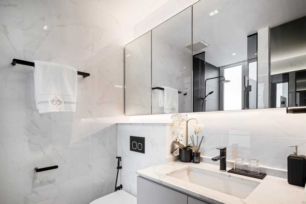 Contemporary Bathroom with Mirror and Bathroom Storage