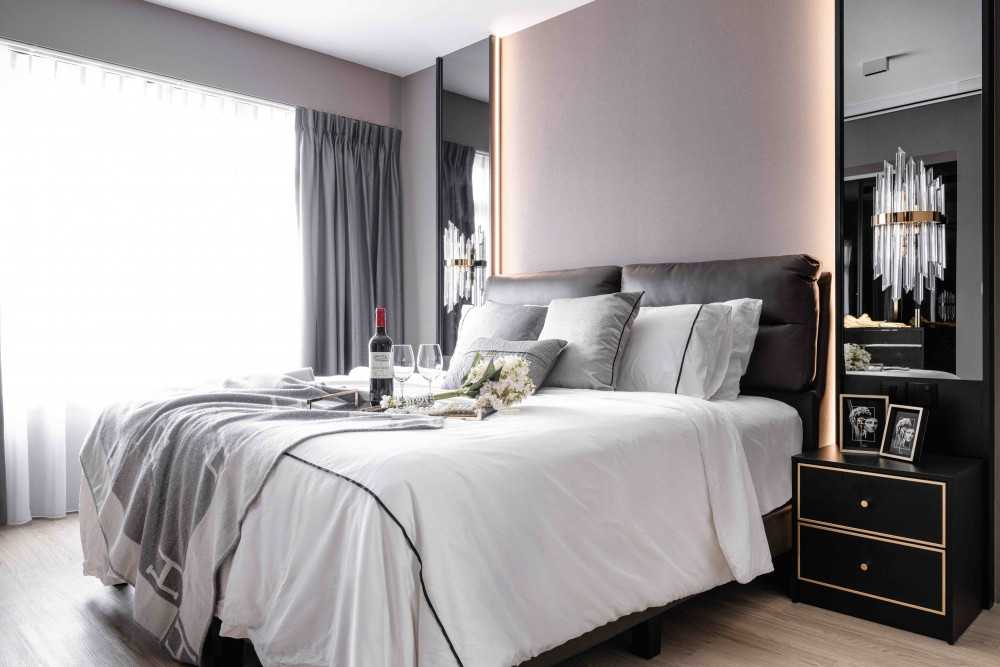 Contemporary Bedroom with Built-in Bed and Bedside Table