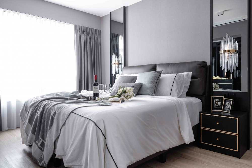 Contemporary Bedroom with Cove Lighting and Bedside Table