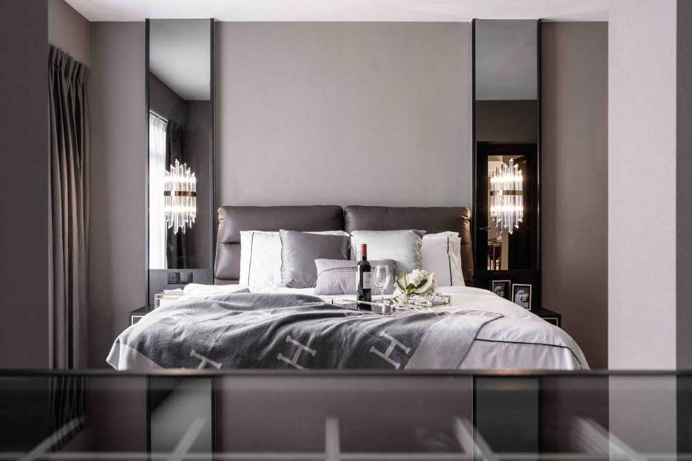 Contemporary Bedroom with Cove Lighting and Built-in Bed