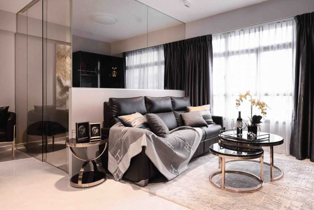 Contemporary Living Room with Feature Wall and Cove Lighting