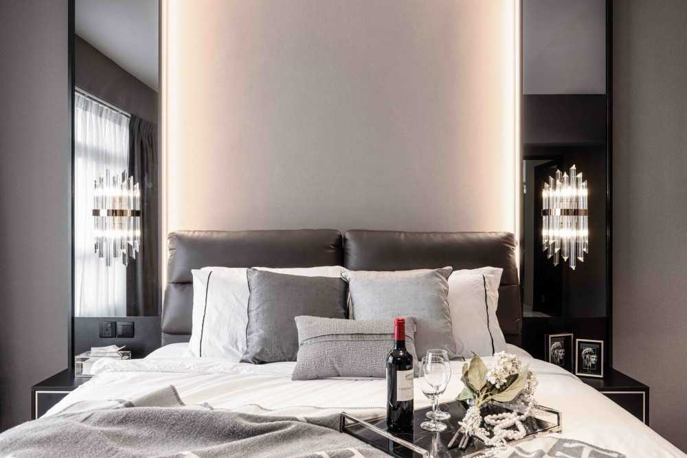 Contemporary Bedroom with Built-in Bed and Bedside Table
