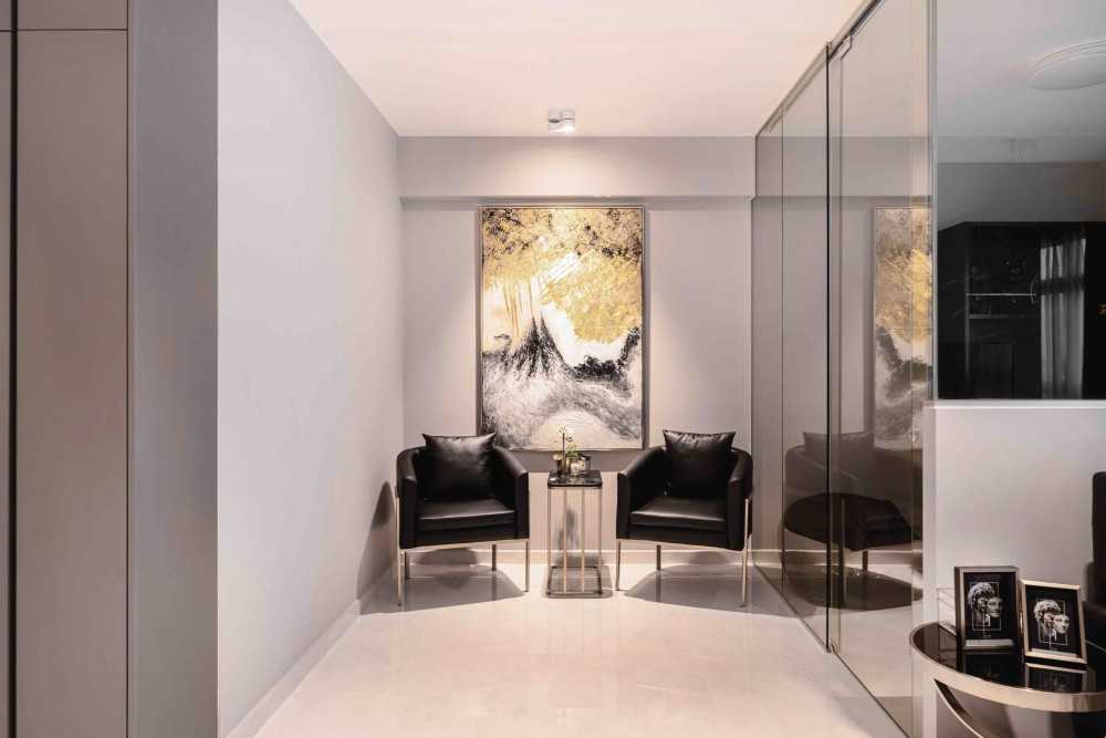 Contemporary Entryway with Mirror and Seating Bench