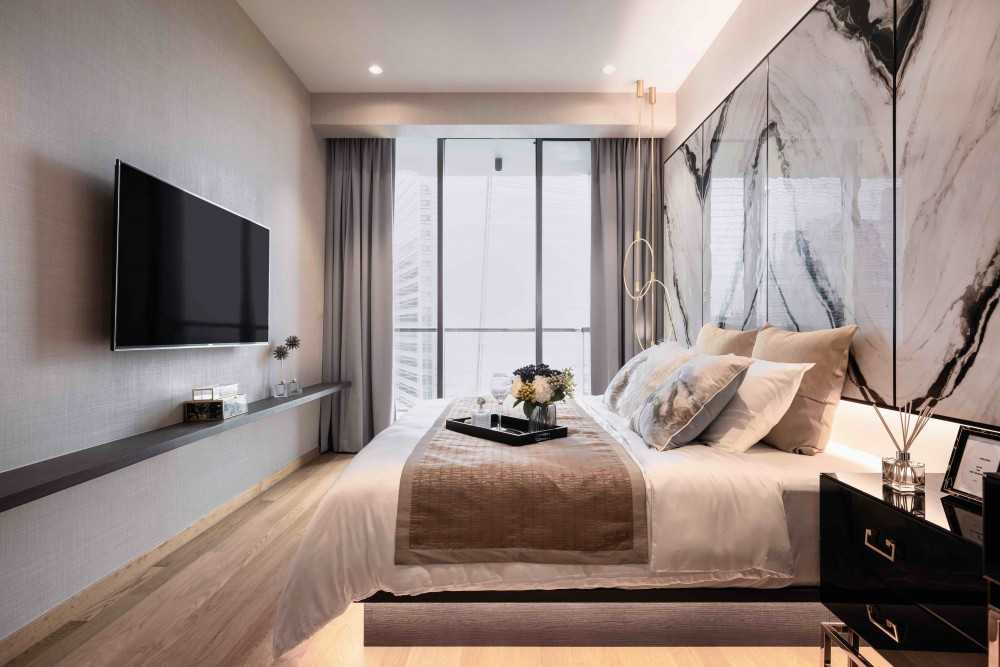 Modern Bedroom with Cove Lighting and Built-in Bed