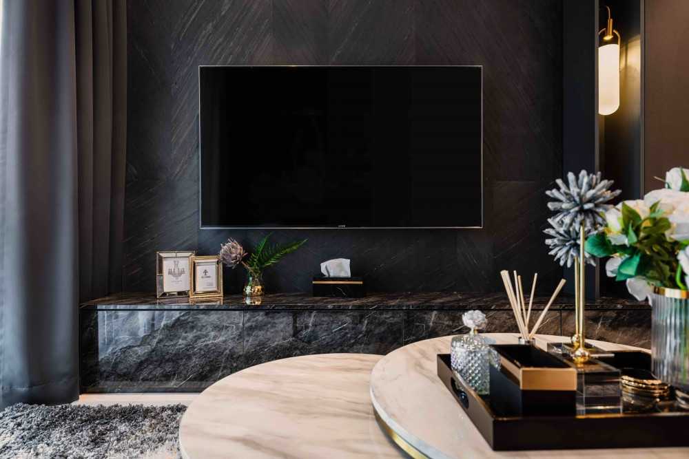 Modern Living Room with TV Console and Feature Wall