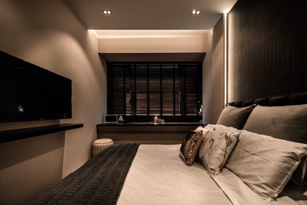 Modern Bedroom with Cove Lighting and Built-in Bed
