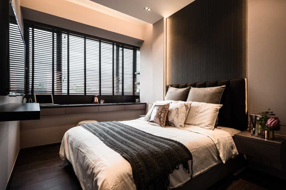 Modern Bedroom with Cove Lighting and Built-in Bed