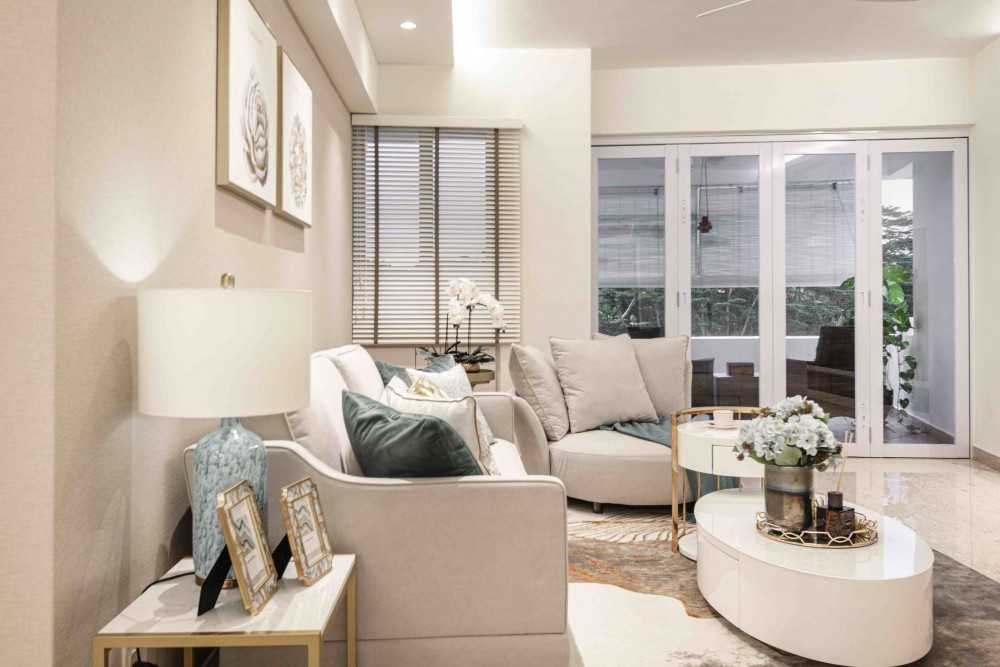 Transitional Living Room with Cove Lighting and Sofa