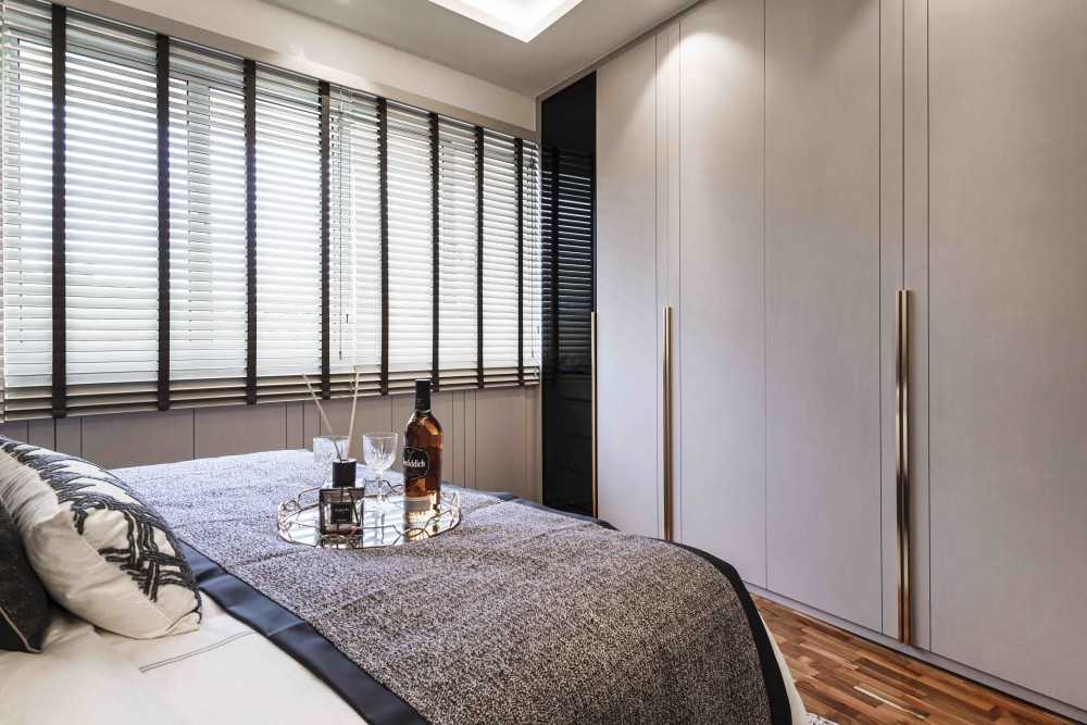 Transitional Bedroom with Wardrobe and Bedside Table