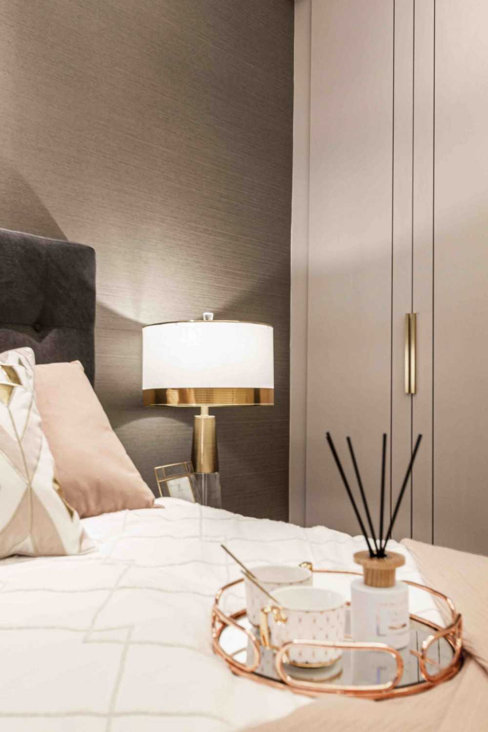 Transitional Bedroom with Wardrobe and Bedside Table