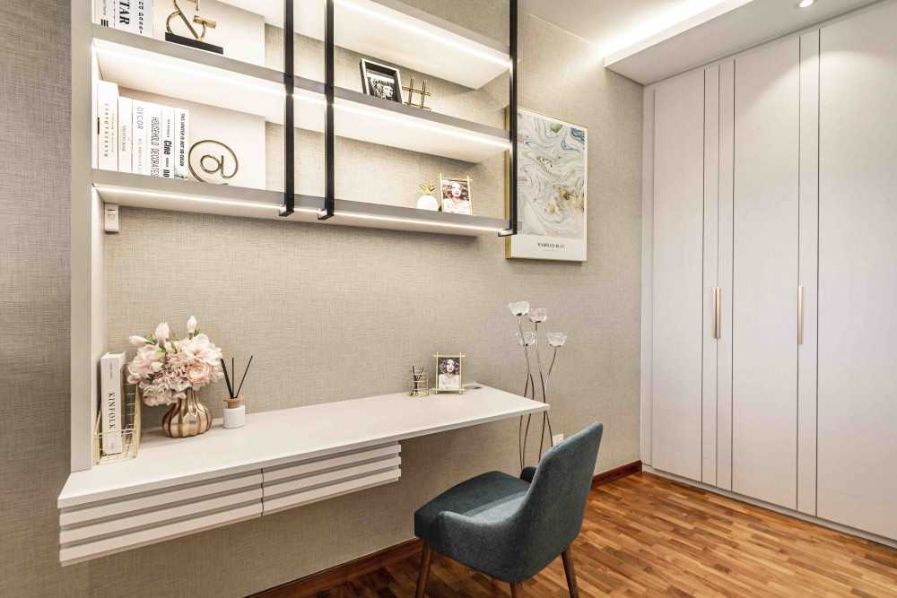 Transitional Study with Bookshelf and Desk Chairs