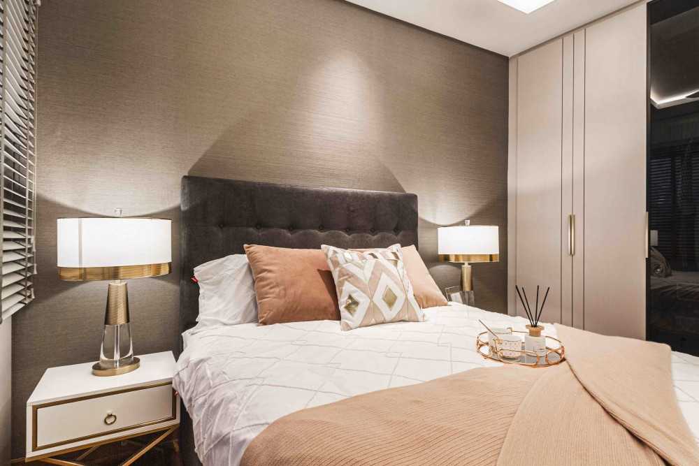 Transitional Bedroom with Cove Lighting and Bedside Table