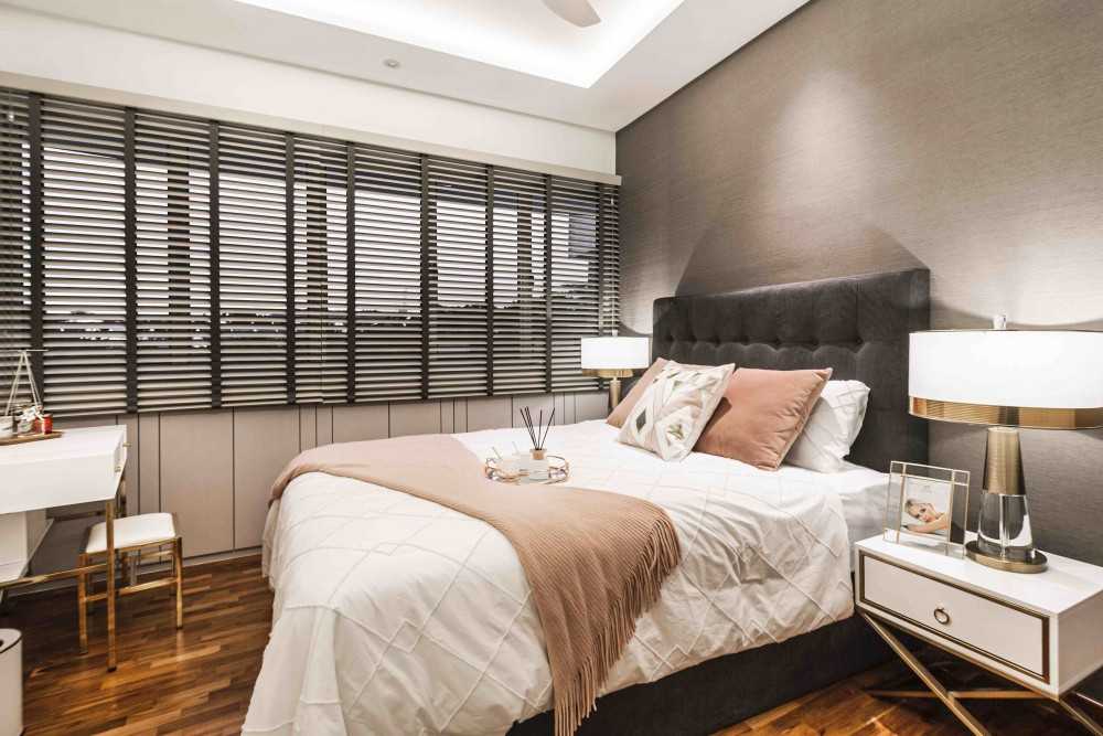 Transitional Bedroom with Bedside Table and Bedroom Dresser