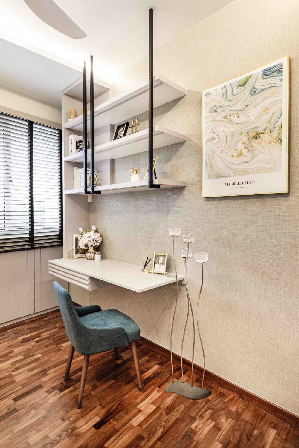 Transitional Study with Bookshelf and Desk Chairs