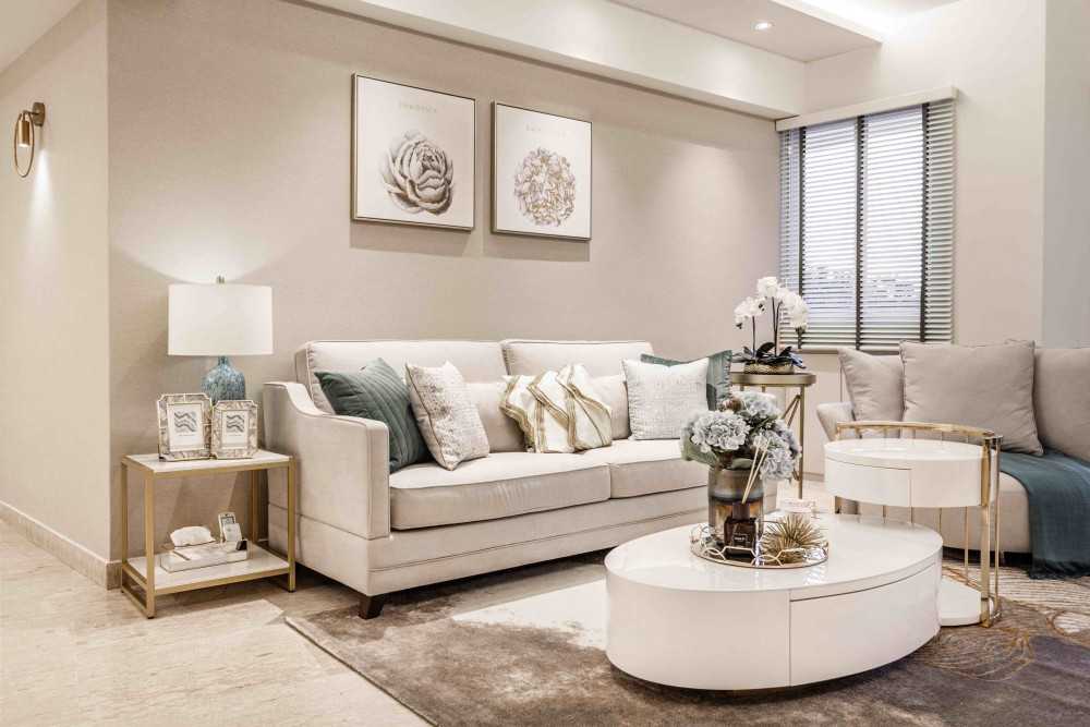Transitional Living Room with Cove Lighting and Sofa