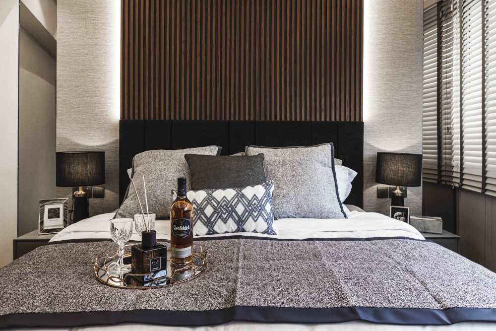 Transitional Bedroom with Cove Lighting and Bedside Table