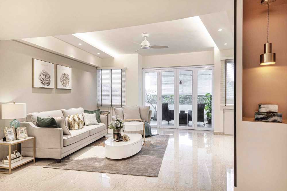 Transitional Living Room with Cove Lighting and Sofa