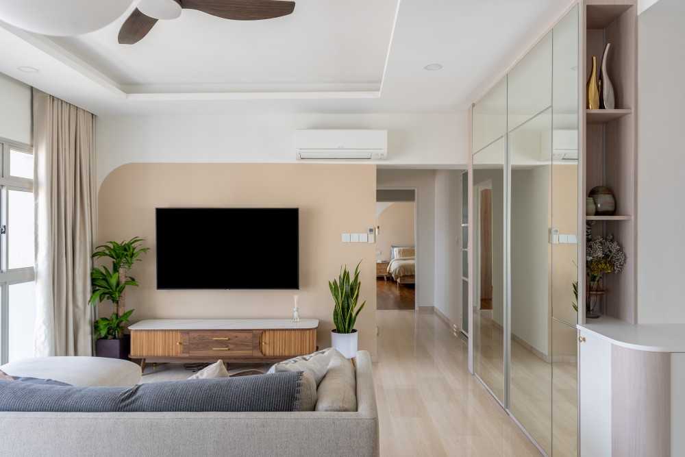 Minimalist Living Room with Bookshelf and TV Console