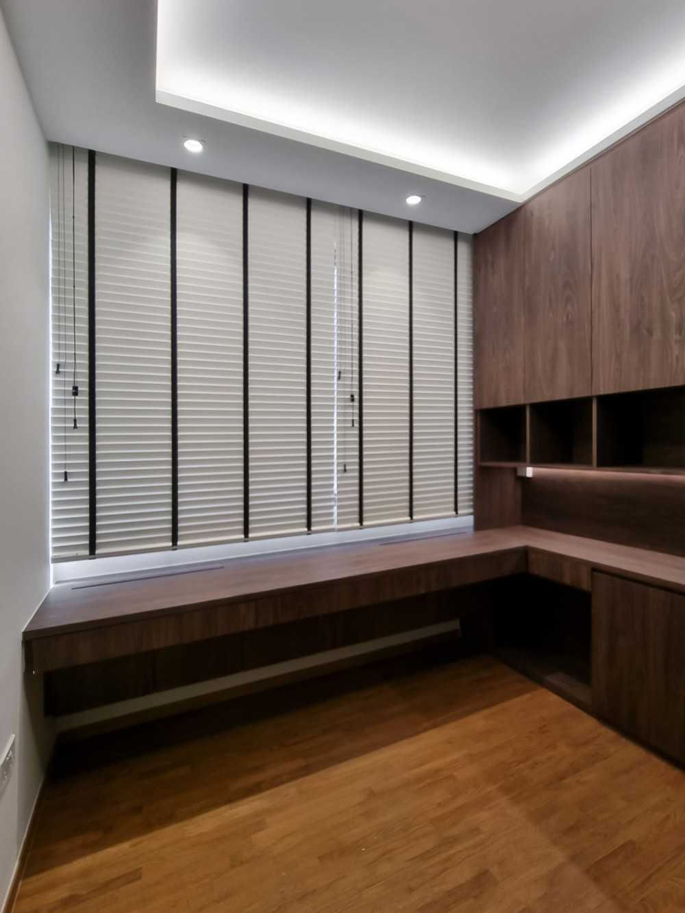 Scandinavian Bedroom with Bookshelf and Window Shutters