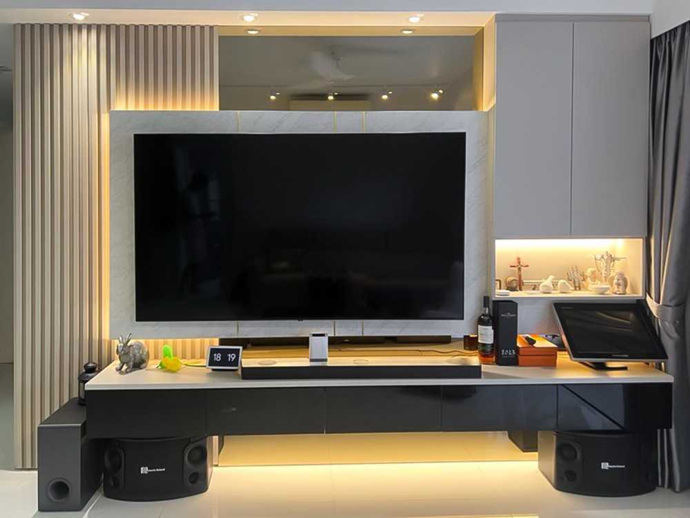 Modern Living Room with TV Console and Feature Wall