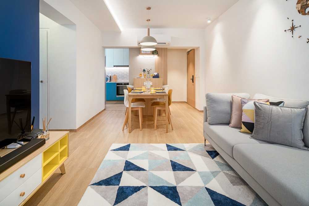 Scandinavian Living Room with TV Console and Feature Wall