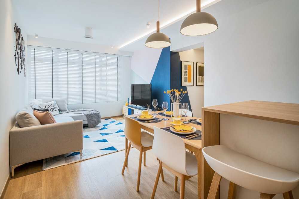 Scandinavian Living Room with TV Console and Feature Wall