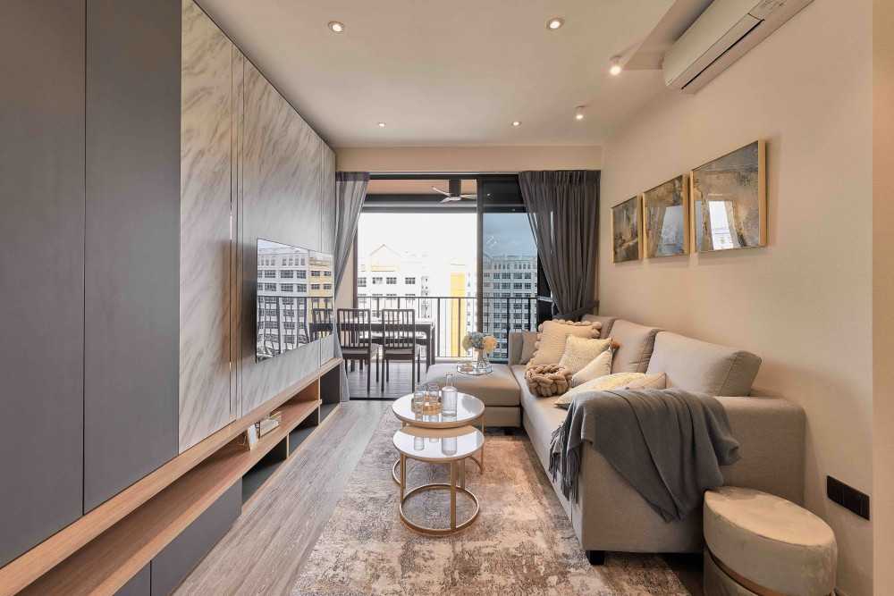 Modern Living Room with TV Console and Feature Wall