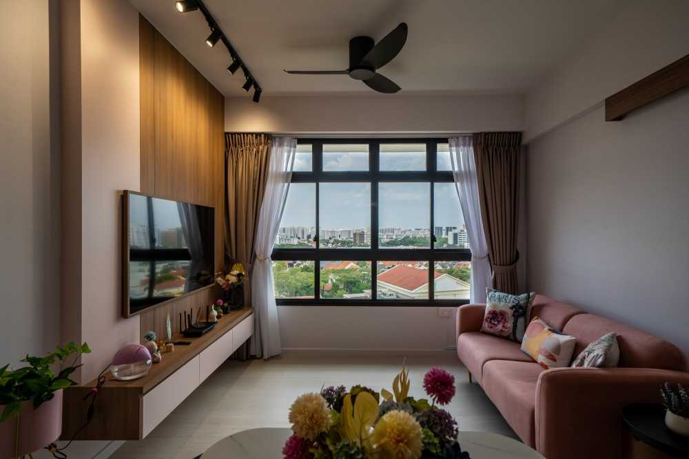Contemporary Living Room with Vinyl Flooring and TV Console
