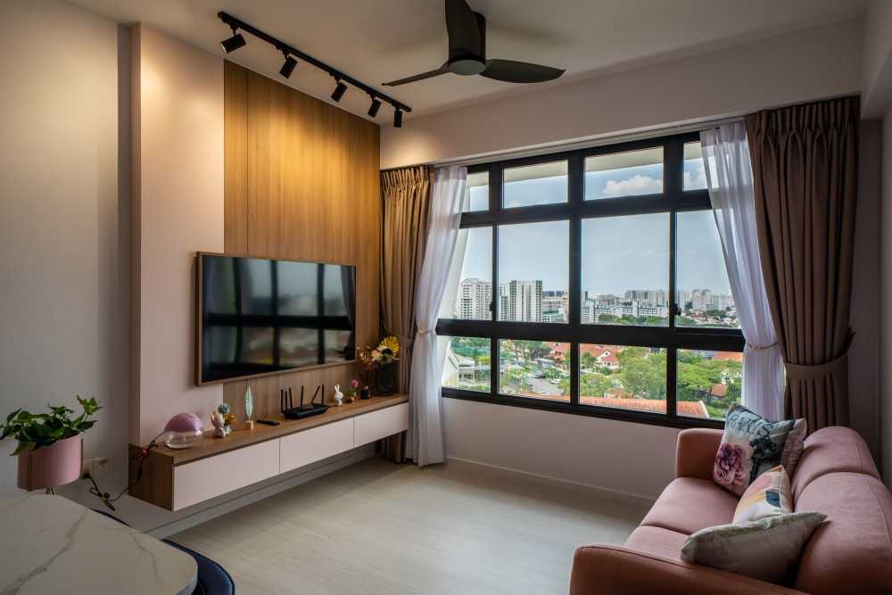 Contemporary Living Room with Vinyl Flooring and TV Console