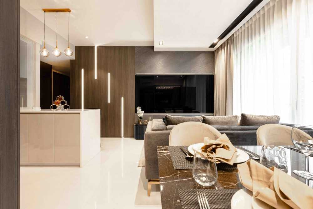 Contemporary Living Room with TV Console and Feature Wall