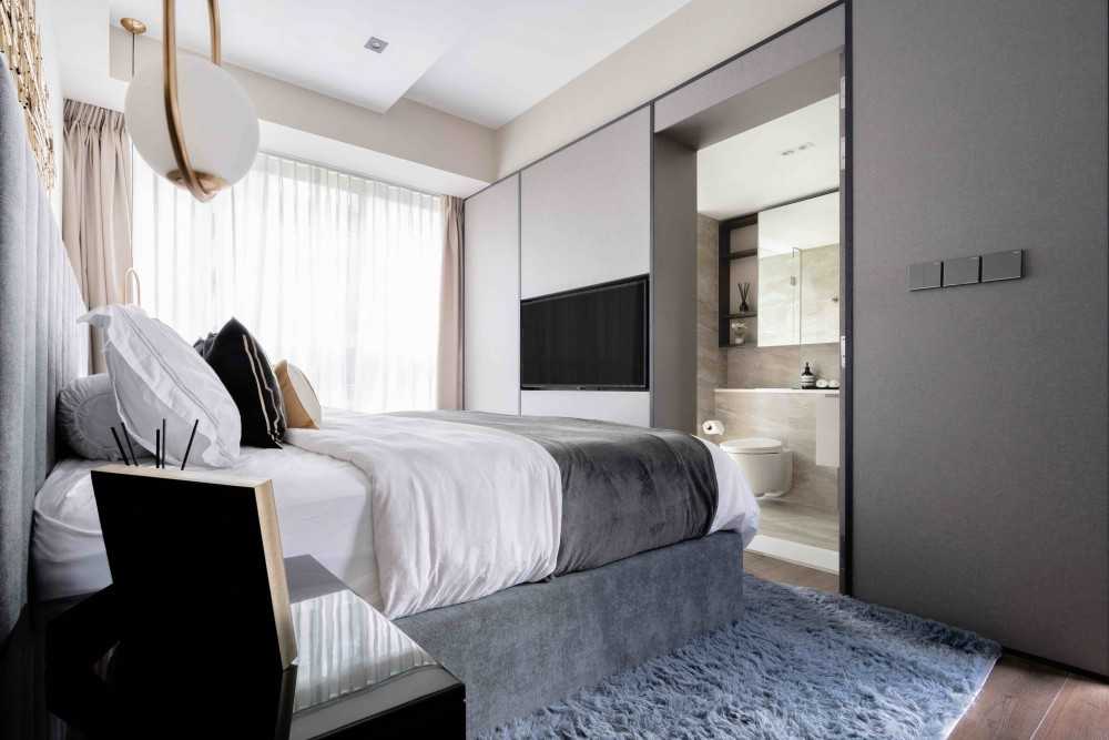 Contemporary Bedroom with Cove Lighting and Built-in Bed