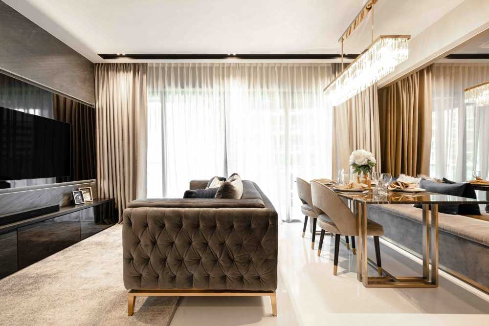Contemporary Living Room with TV Console and Mirror