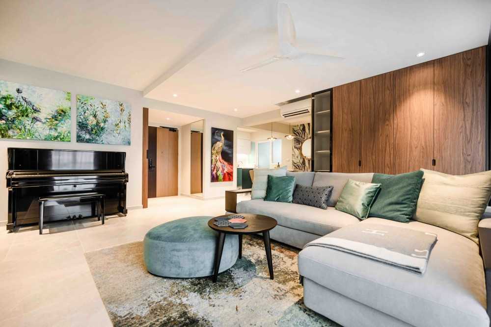 Eclectic Living Room with TV Console and Sofa