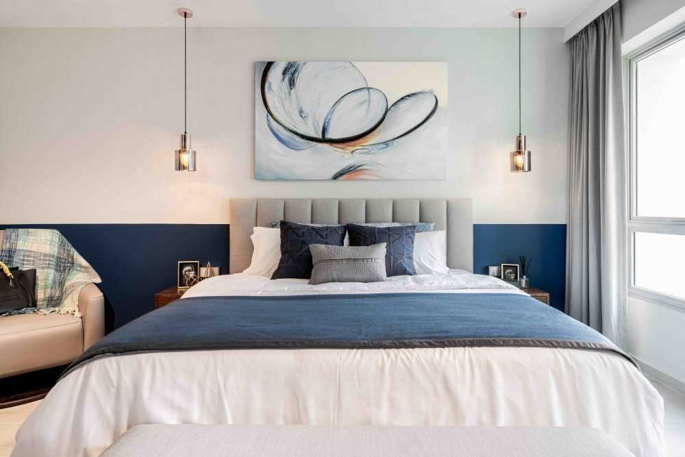 Eclectic Bedroom with Bedside Table and Queen Bed