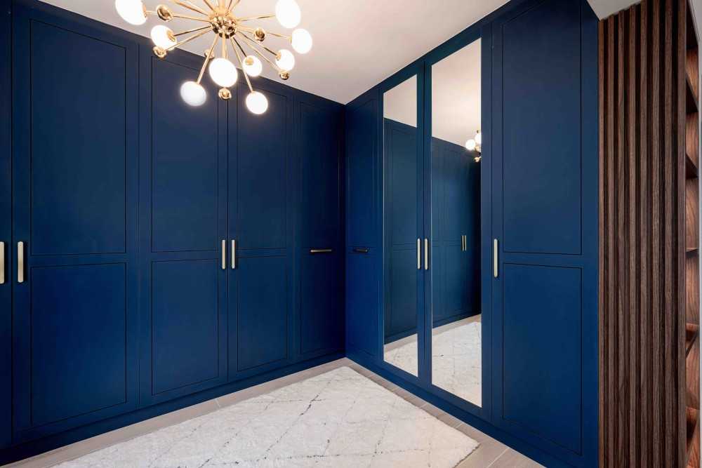Eclectic Walk-in Wardrobe with Mirror and Wardrobe