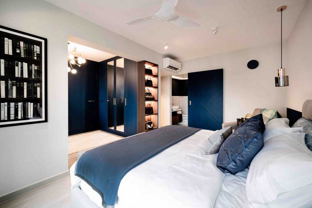 Eclectic Bedroom with Bedside Table and Queen Bed