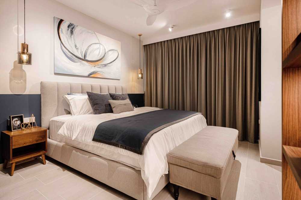 Eclectic Bedroom with Bedside Table and Queen Bed