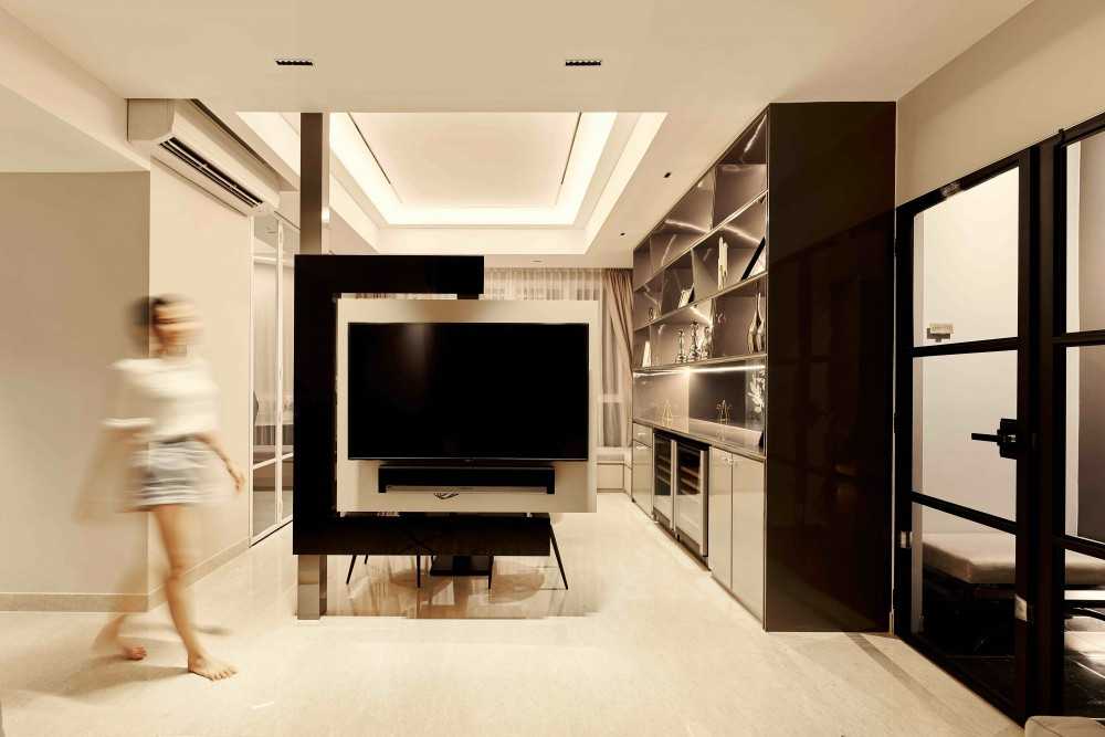 Modern Living Room with TV Console and Cove Lighting