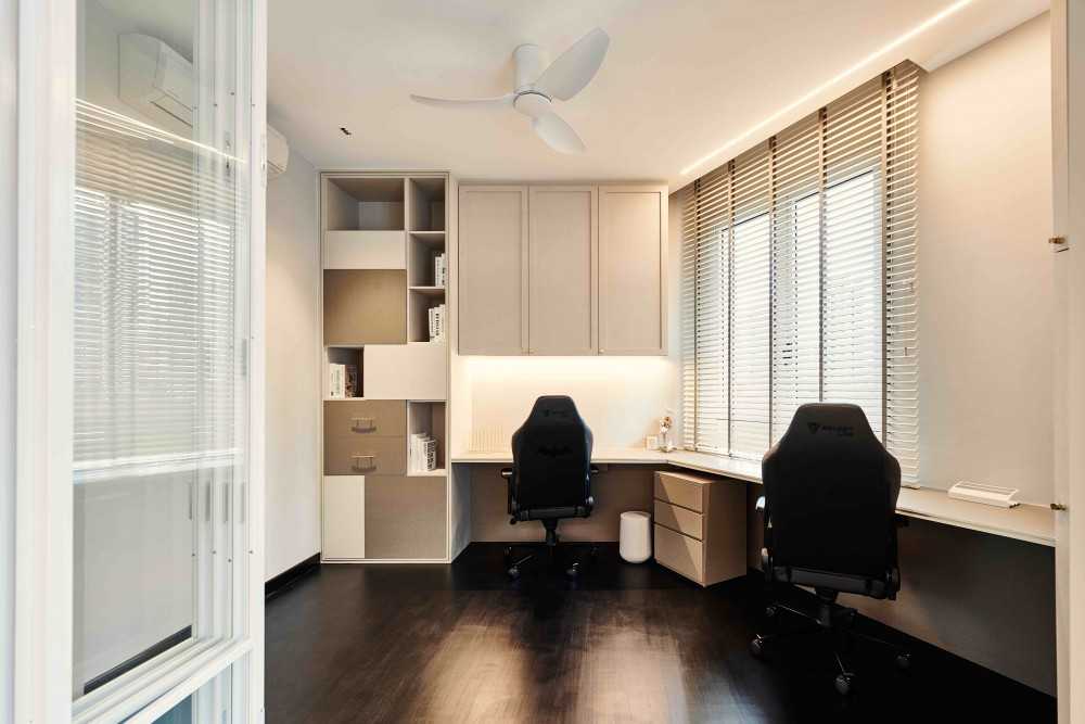 Modern Study with Cove Lighting and Desk