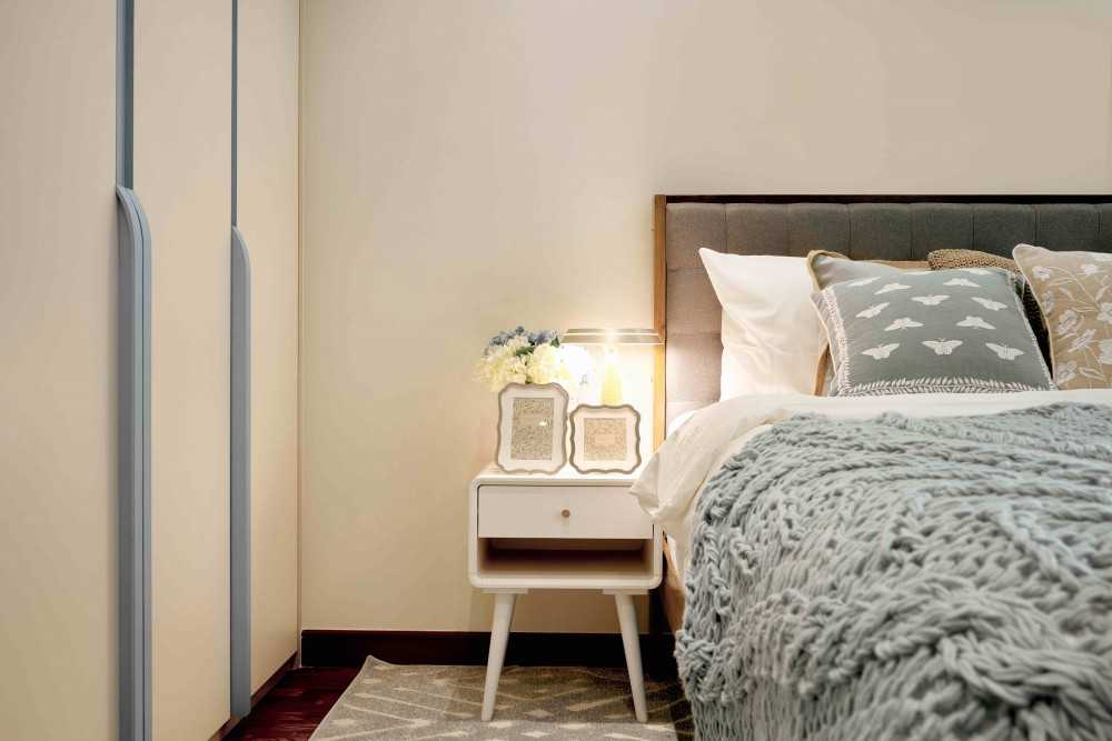 Transitional Bedroom with Cove Lighting and Bedside Table