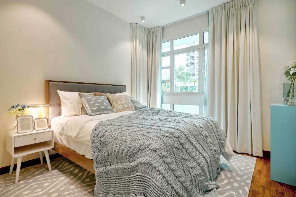Transitional Bedroom with Bedside Table and Bedroom Dresser