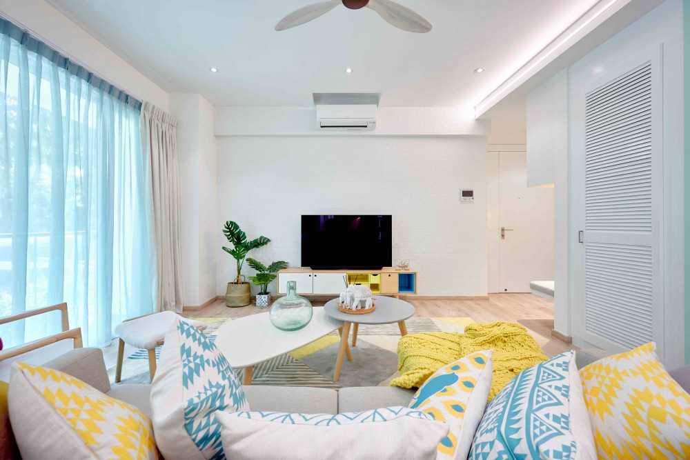 Transitional Living Room with TV Console and Sofa