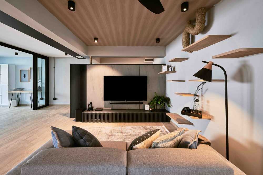 Industrial Living Room with Bookshelf and TV Console